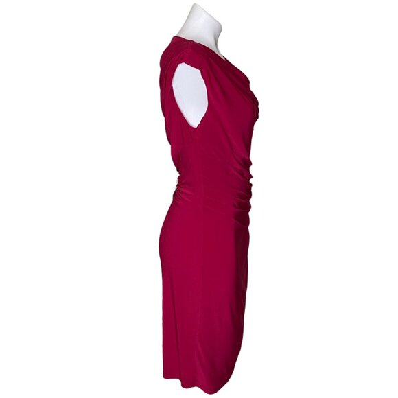 Adrianna Papell Berry Sheath Dress Dramatic Asymmetrical Sleeve Cowl Neck Size 6 - Picture 4 of 10
